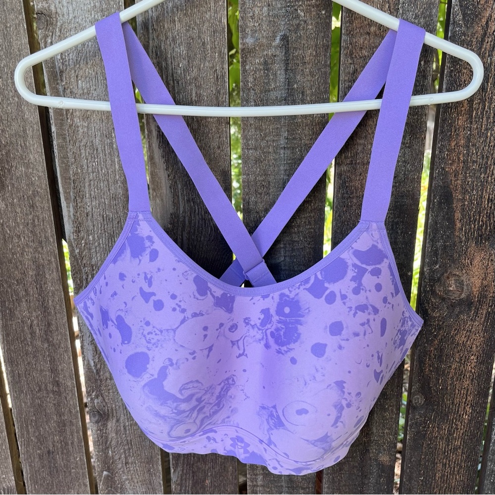 Under Armour Continuum Mid Printed Sports Bra  In Purple Sz 1X/48/50/1X